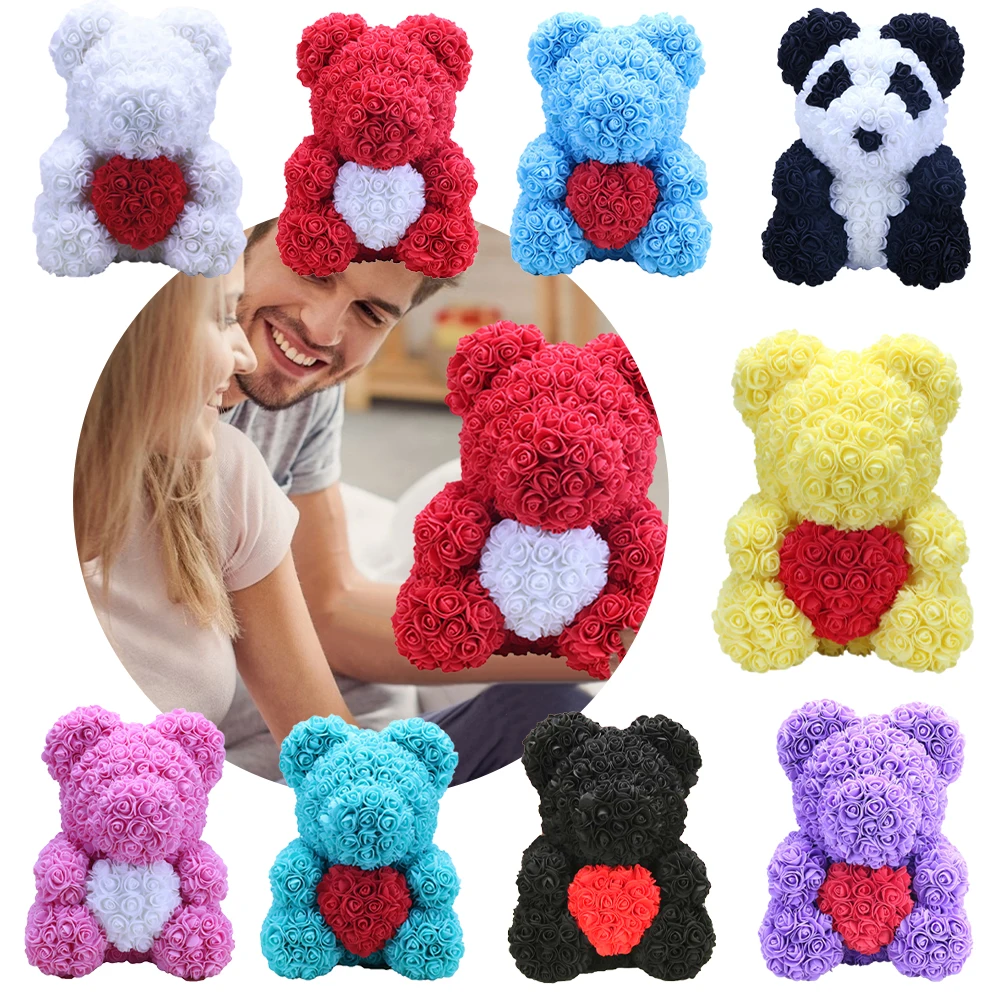 

Rose Bear with Heart Teddy Bear with Artificial Rose Flower Bear Home Decorations for Valentines Day Anniversary Wedding Party