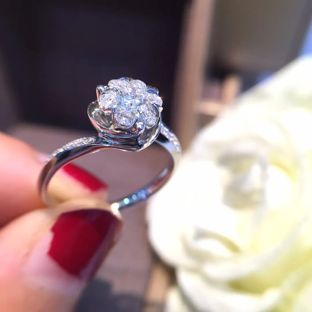 Кольцо с натуральным бриллиантом 18K золото чистое красивое кольцо драгоценными