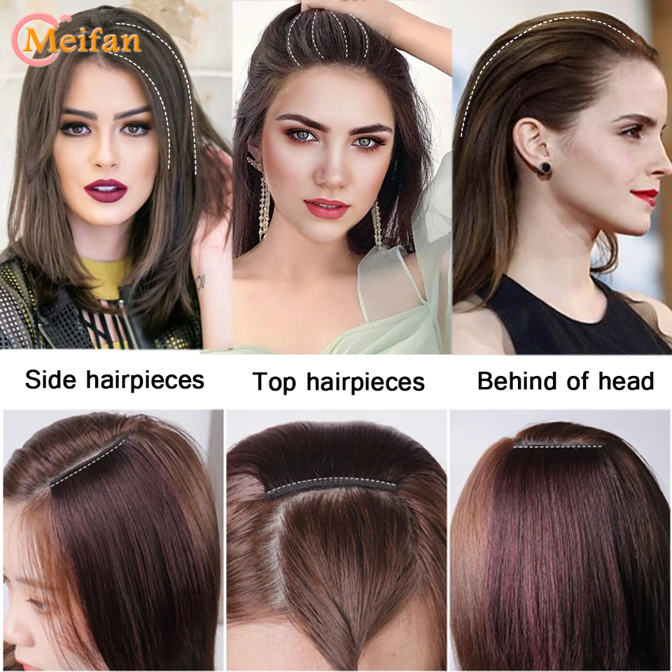 

MEIFAN Long Straight Patch Hair Pieces Invisible Clip in Hair Extension Fluffy Pad Hight Hairpieces Synthetic Natural Fake Hair
