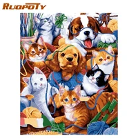 ruopoty cats and dogs pictures modern style diy oil painting by numbers kit animal paint by numbers coloring kits for adults