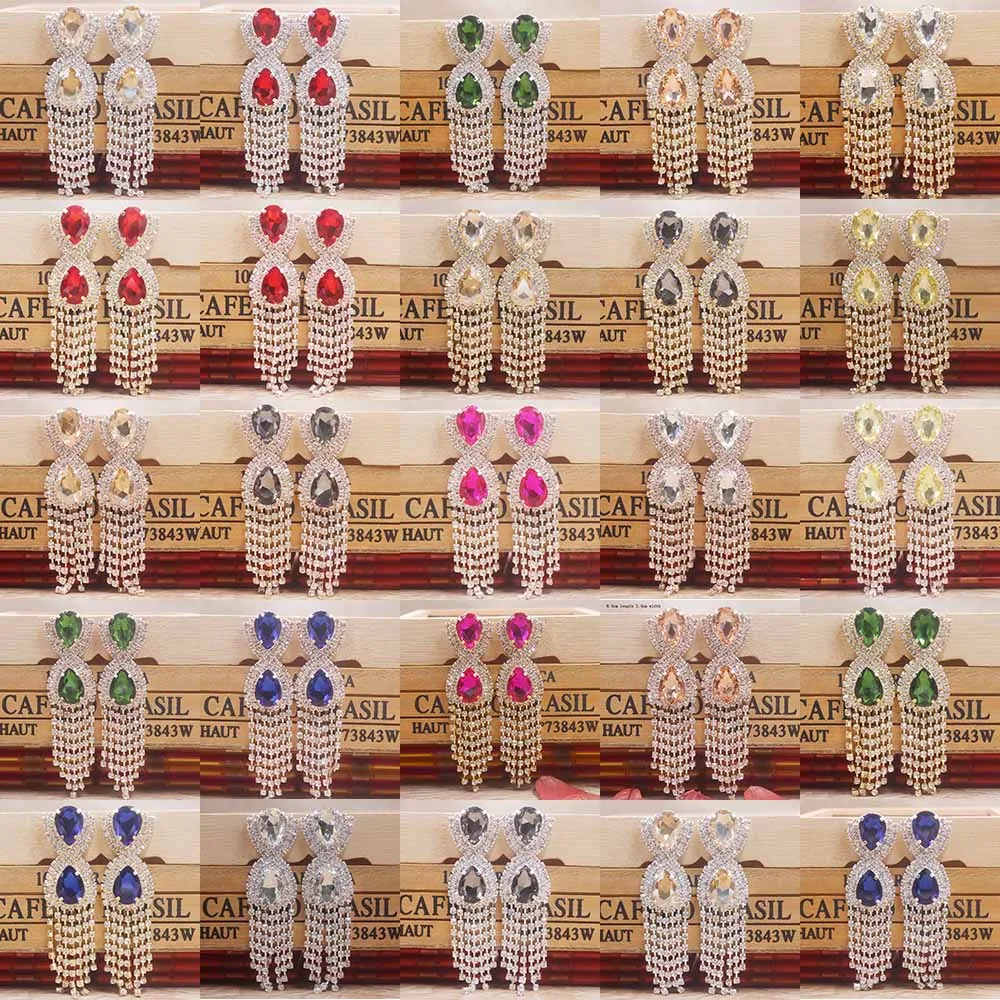 2019 разные цвета нежный украшенный стразами серьги-висюльки серебро/розовое