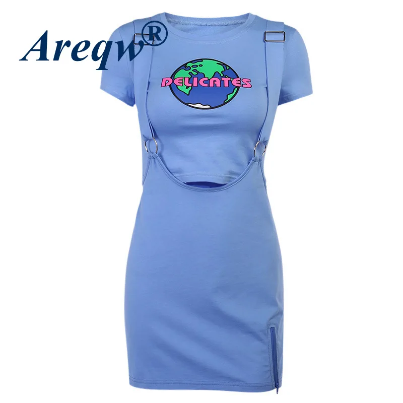 

Earth Food Print Fashion Slim T-shirt Split One Shoulder Skirt Suit Women
