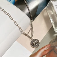 925 silver womens necklace vintage round brand elephant star pendant tassel necklace stitching chain clavicle chain