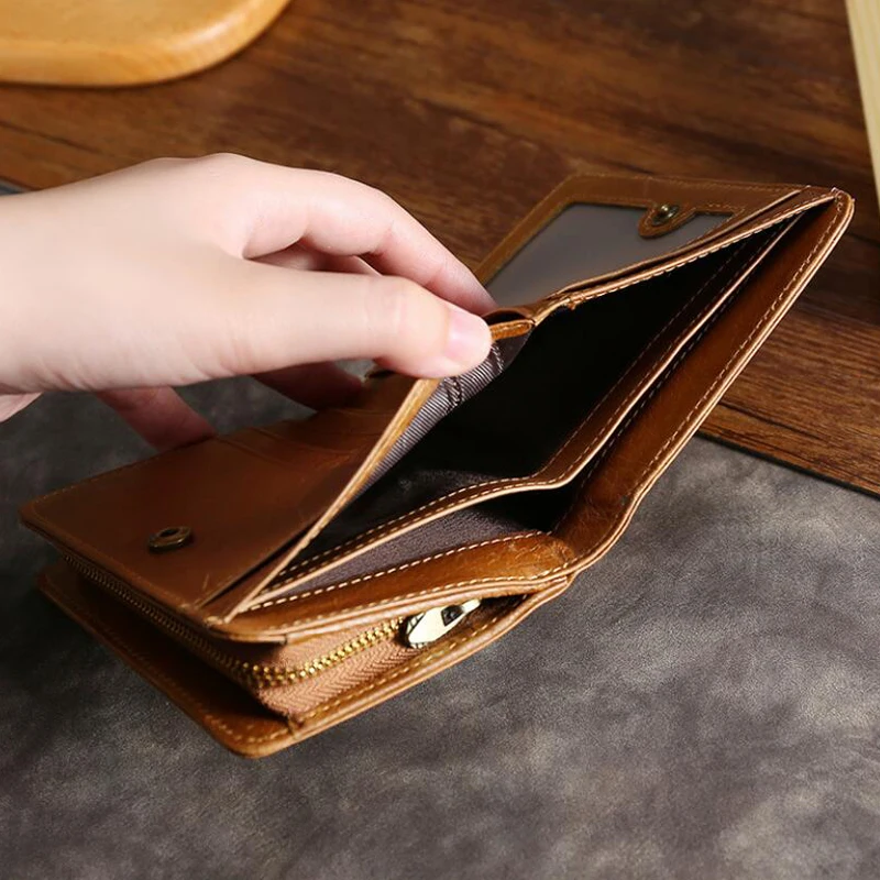 Деловой мужской короткий кошелек, RFID тонкий держатель для карт, мужской повседневный Портативный кошелек для ключей, кошелек для монет, натуральная кожа, мини мужской клатч для денег