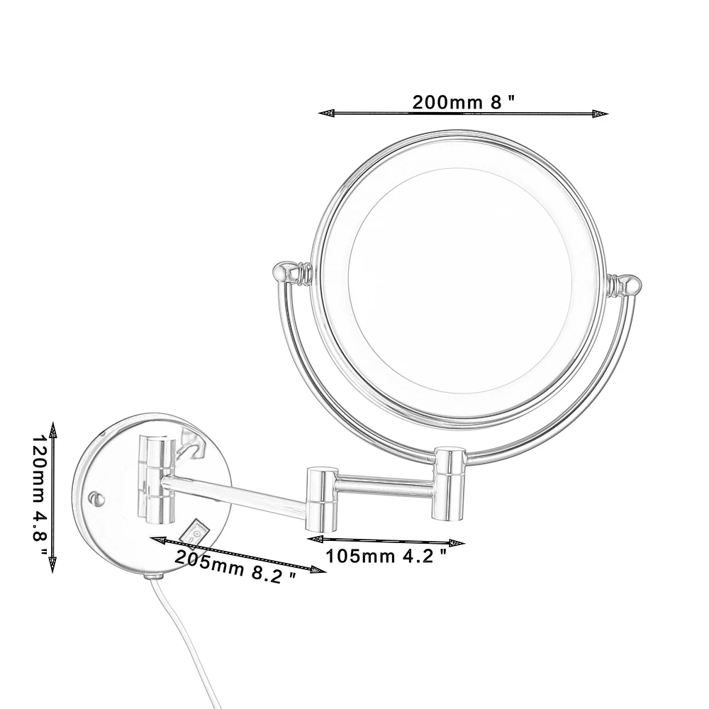 Складное зеркало KEMAIDI с подсветкой для макияжа светодиодный светильник 8 дюймов