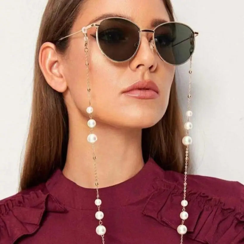 

2021 Trendy Reading Glasses Chain for Women Men Metal Sunglasses Casual Pearl Beaded Eyeglass Chain for Glasses New Year Gift