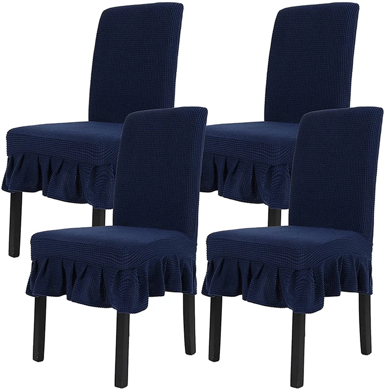 

Waterproof Dining Room Chair Cover Stretch Pleated Skirt Dining Chair Covers for Hotel Restaurant Polar Fleece Seat Slipcovers