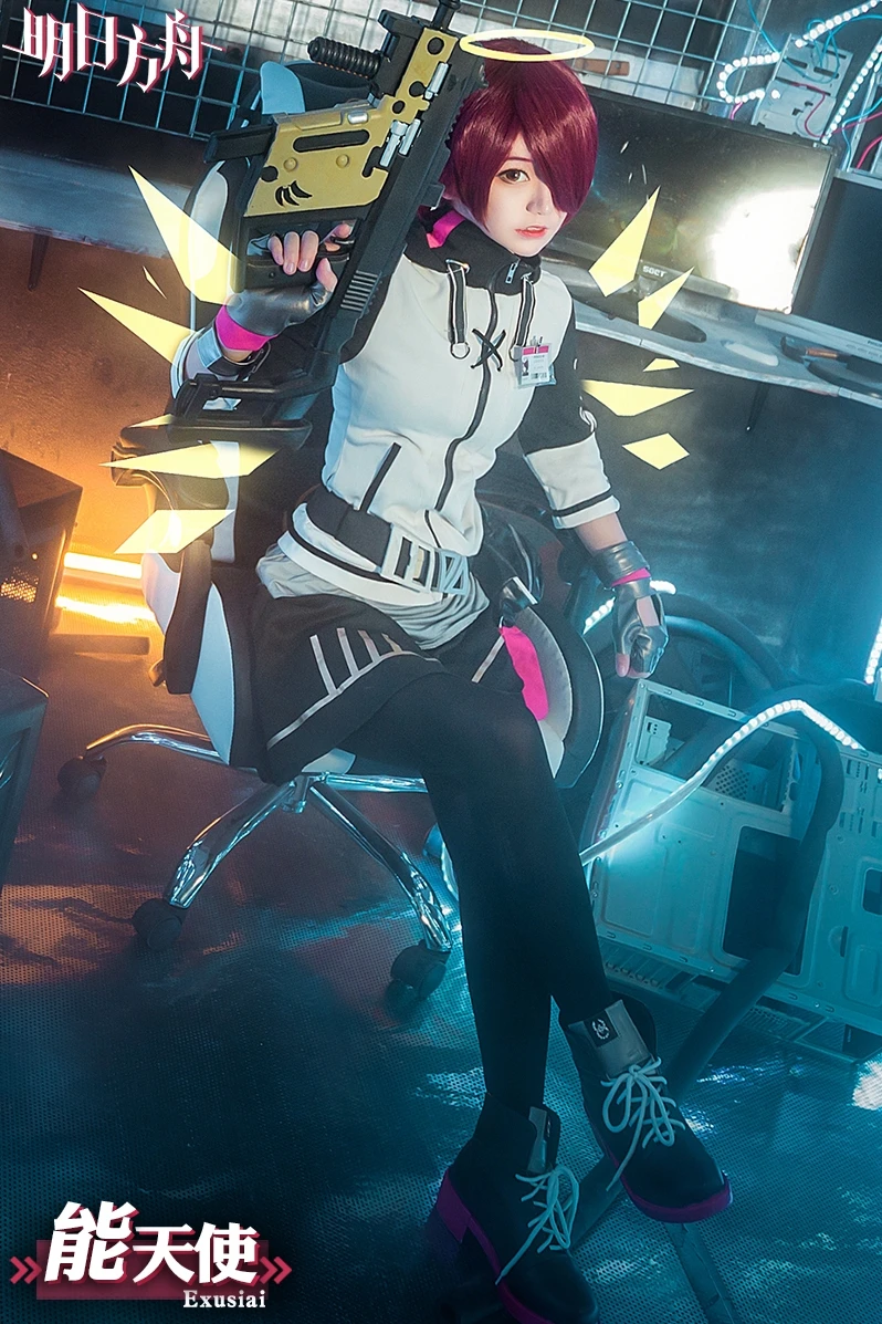 Аниме! Женский боевой костюм Arknights Exusiai красивая форма для Хэллоуина вечеринки