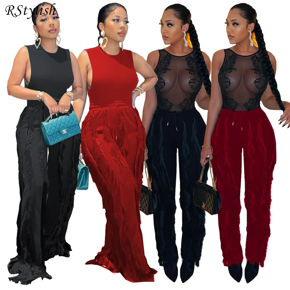 

Женские брюки с завышенной талией, однотонные свободные длинные брюки в стиле пэчворк с кисточками и кулиской для офиса, весна 2022