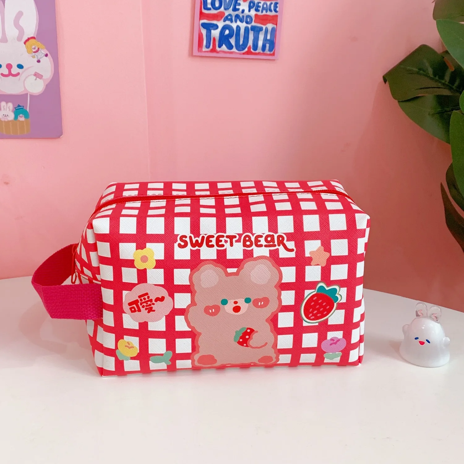 

Women Cartoon Bear Cosmetic Bag Korean Ins Style Portable Canvas Bag Large Capacity Hand Bag Girls Pen Case