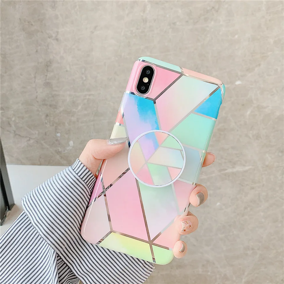 with holder 2 Синий, розовый, мраморный чехол для телефона Coque Funda, чехол для Apple iphone 10 Xs max, чехол s, XR, X, 8, 7 plus, 6, 6s plus, чехол для iphone 11 pro max - Цвет: with holder 2