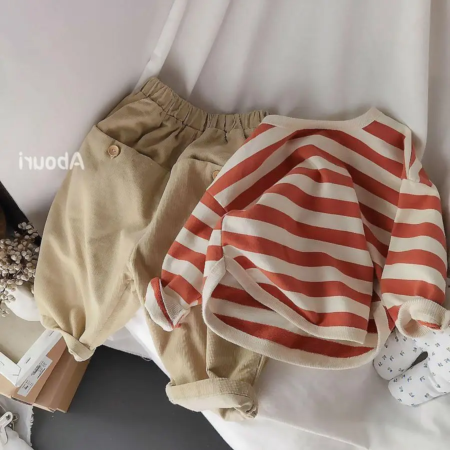 

Комплекты Полосатый пуловер с длинным рукавом и круглым вырезом Новинка модный симпатичный милый удобный теплый детский пуловер унисекс н...