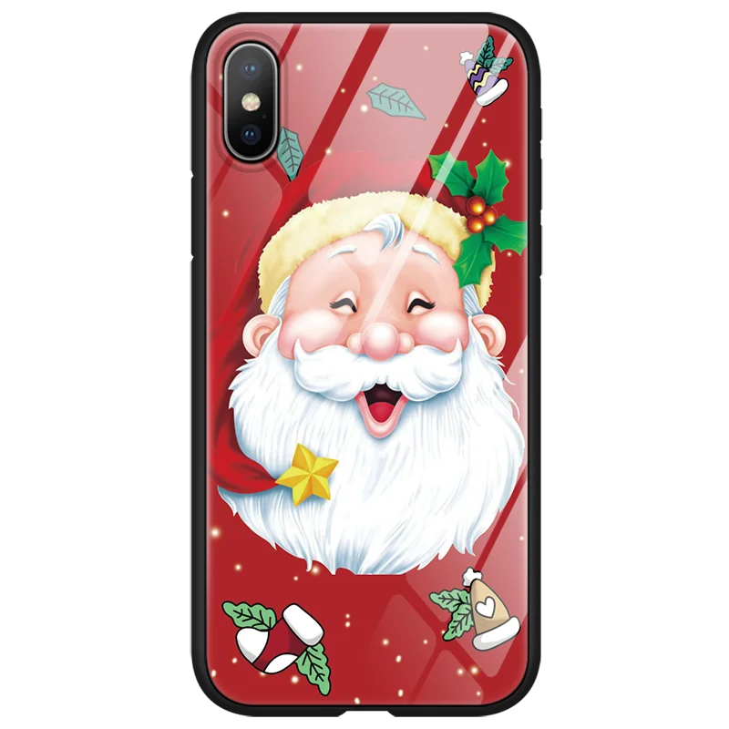 Счастливого Рождества Санта Клаус для iPhone 8 7 6 6S Plus 7Plus роскошный закаленное стекло чехол для iPhone XR 11 Pro XS MAX X Чехол снеговик