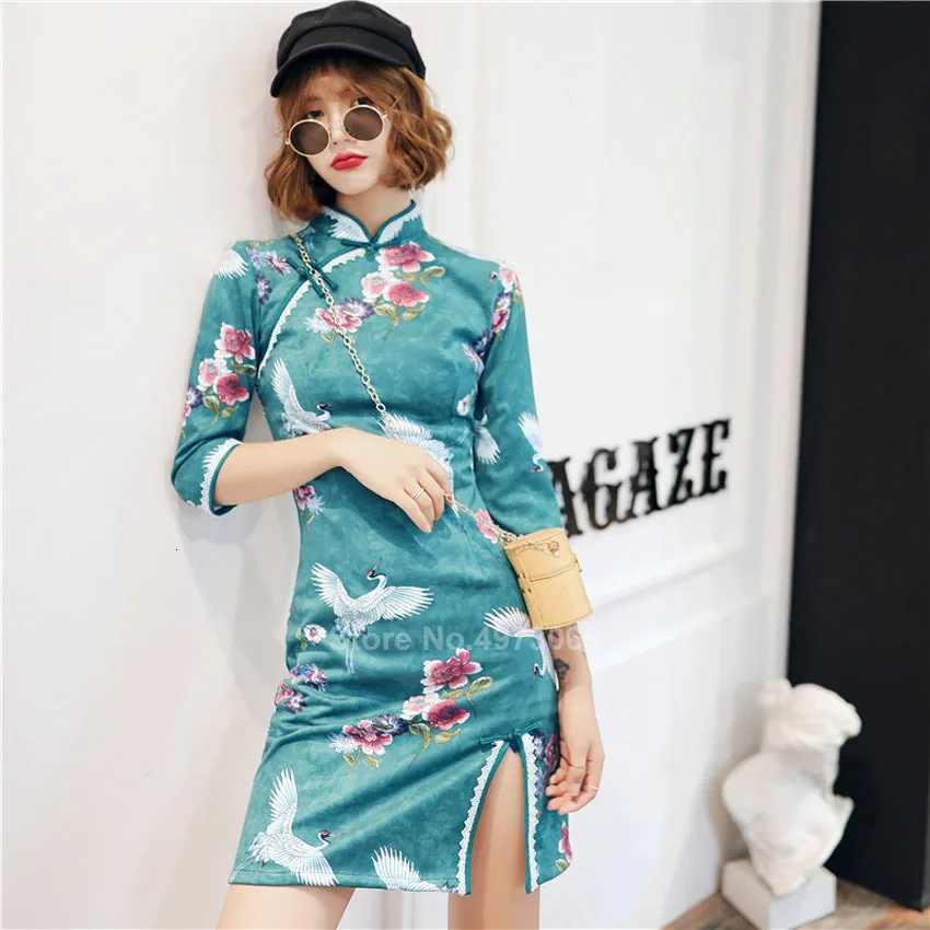 Китайское платье журавль Qipao для женщин вечернее праздничное новинка 2019 осеннее