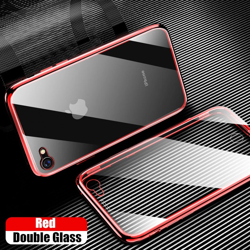 Red-Double Glass Магнитный адсорбционный металлический чехол для iPhone 6, 6 S, 7, 8 Plus, X, двухсторонний стеклянный чехол Manet для iPhone X, XS Max, XR, чехол для телефона s - Color: Red-Double Glass
