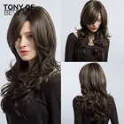 Длинные волнистые черные с светлыми синтетические парики для женщин с челкой косплей натуральные парики из термостойкого волокна
