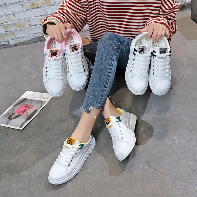 

Classics White Shoes Platform Sneakers Women Quality PU Loafers Woman Flats Low-cut Lace-up Fashion Walking Run Increasing 3CM