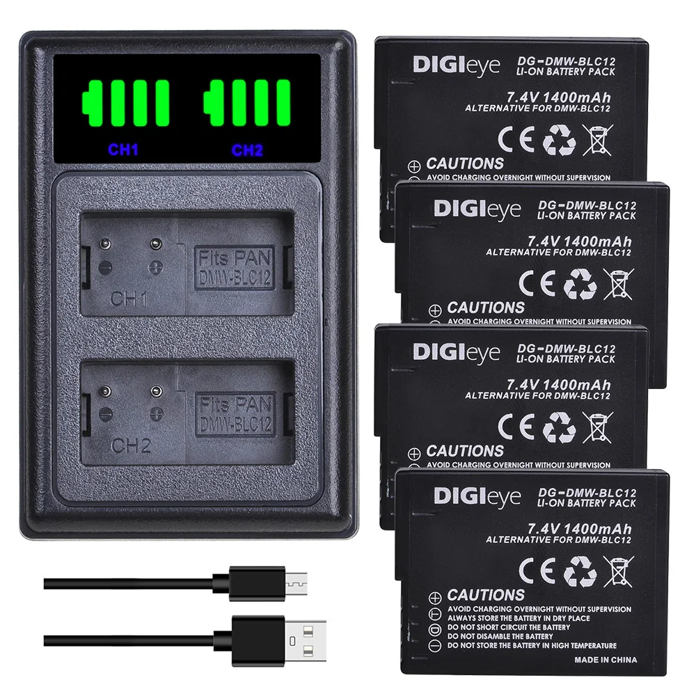 DMW-BLC12 BLC12E DMW-BLC12PP Battery + LED Dual Charger for Panasonic Lumix DMC-FZ200 FZ1000 FZ2500 G5 G6 G7 GX8 G85 GH2