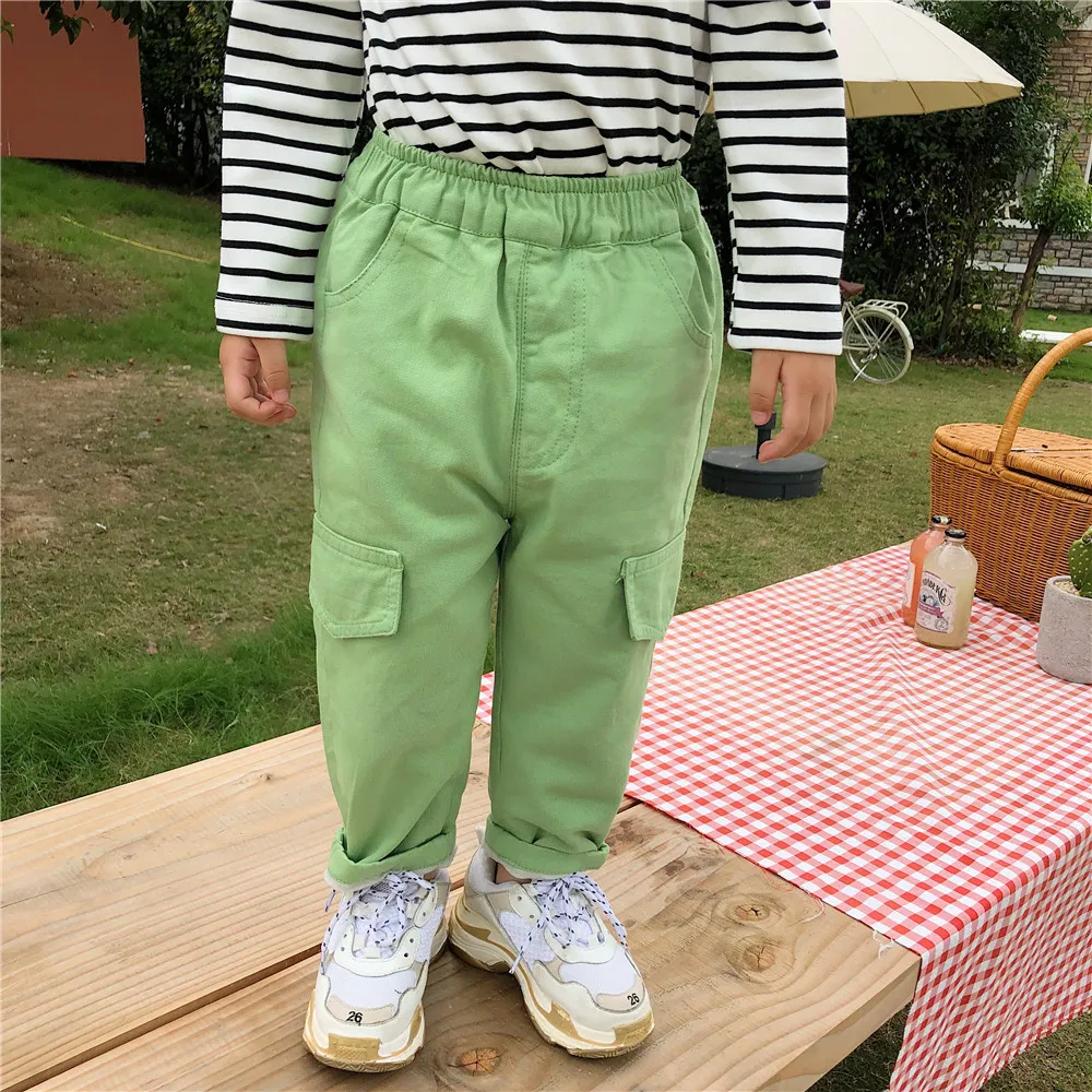 Зима 2019 для мальчиков и девочек яркие цвета из мягкого флиса брюки карго детей