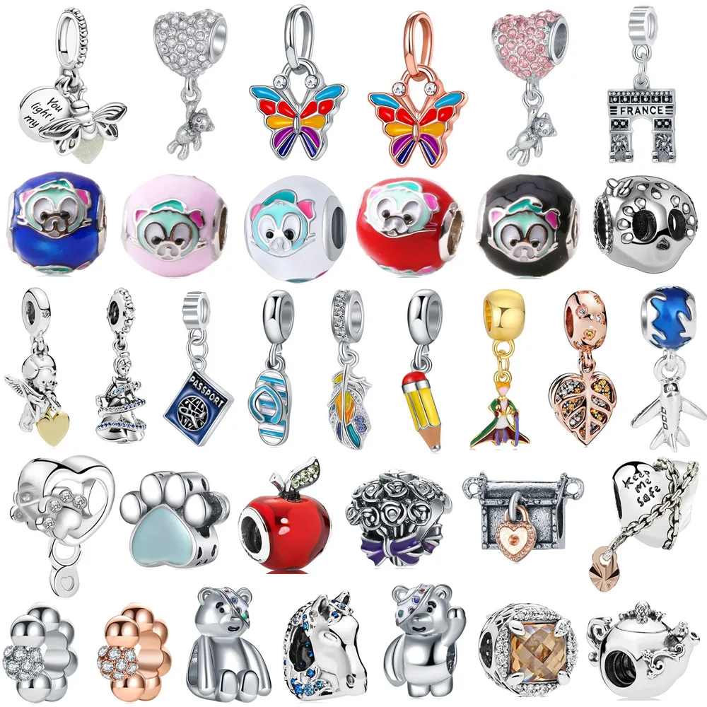 

1Pcs New Cute Butterfly Pencil Slippers Airplane Beads Pendant Original Pandora Charm Bracelet Women Jewelry Gifts