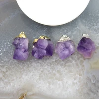 1pcs irregular natural amethysts druzy pendant purple crystal quartz nugget necklace for diy jewelry gift making accessories