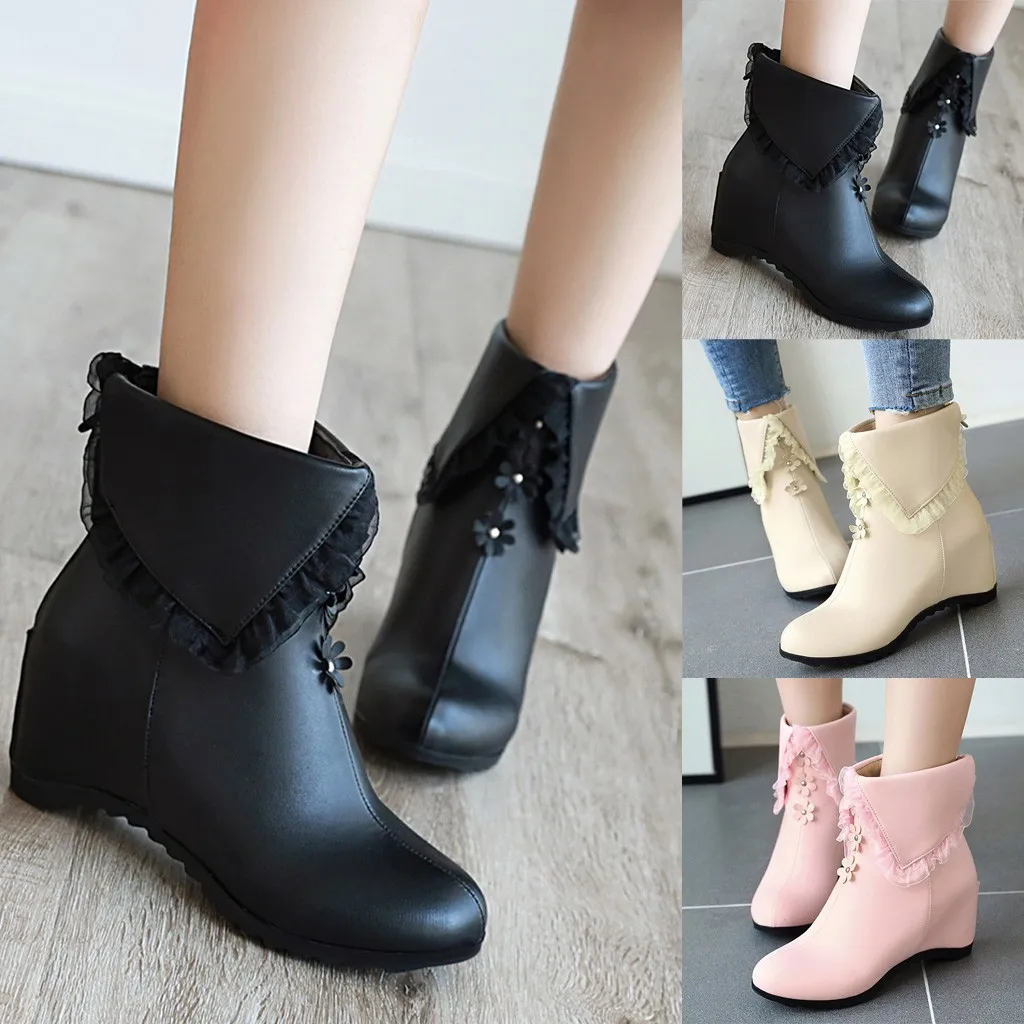 Модные женские туфли на танкетке Туфли молнии с цветочным узором кружевные