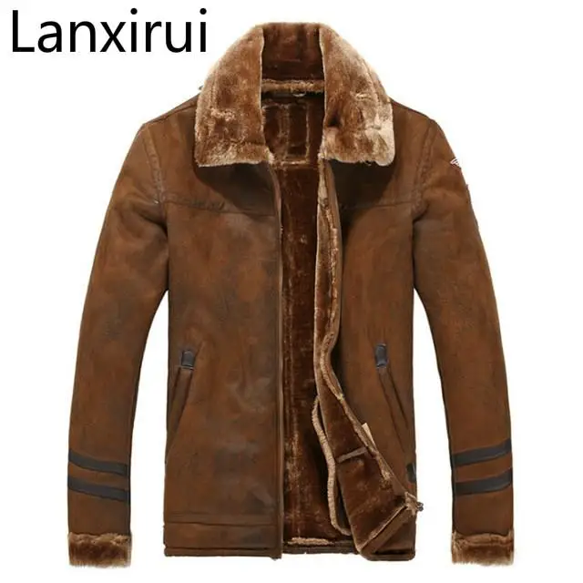 Mens Vintage Faux Leather Jackets Suede Fleece Warm Jackets Winter Casual Coat Parkas for Male X005