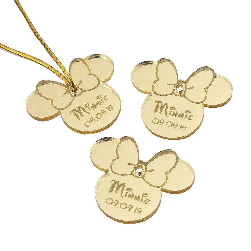 Style2 Gold 10 шт. персонализированные гравированное зеркало Минни Маус надписи имя карты метки ребенок душ украшение для вечеринки в день рождения 40 мм логотип - Цвет: Style2 Gold