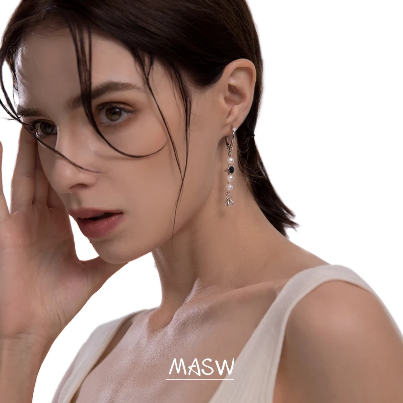

MASW Original Design Metal Natural Pearls Earrings 2021 New Trend Silvery Plating AAA Zircon Drop Earrings Fow Women Jewelry