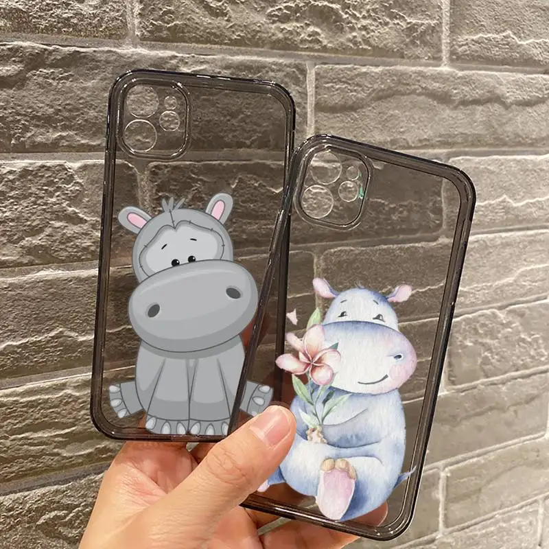 

Hippo hippopotamus Cute cartoon Phone Case Transparent for iPhone 7 8 11 12 se 2020 mini pro X XS XR MAX Plus