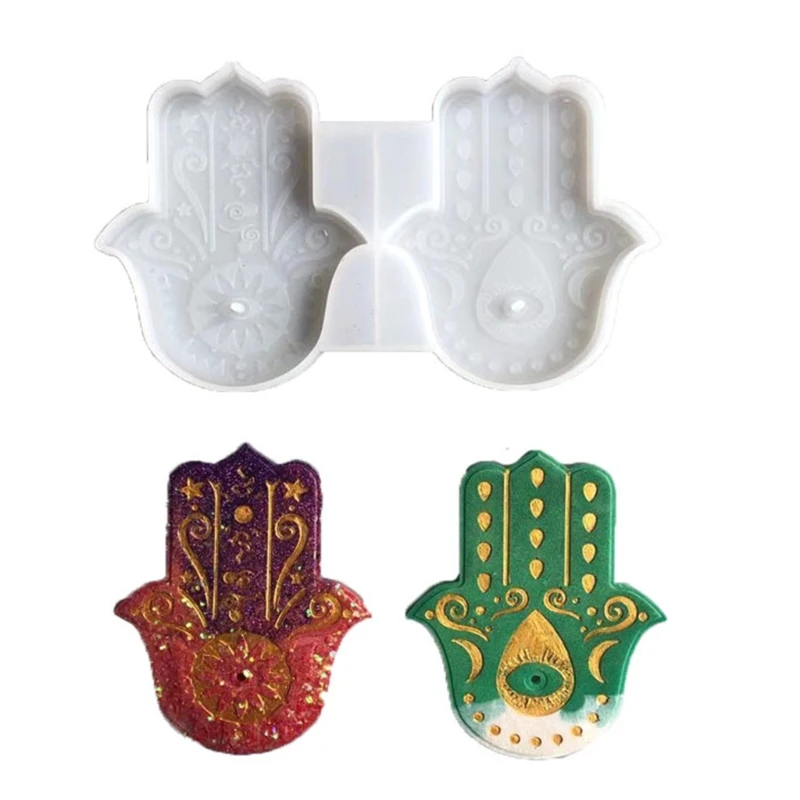 

Palm Amulet Crystal Epoxy Resin Mold Hamsa Hand Silicone Mould DIY Crafts Tray Dish Decorations Casting Tool