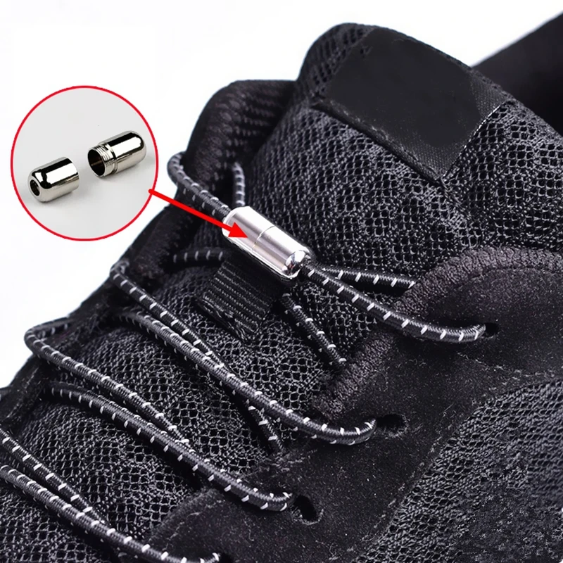 

Elastic Shoelaces Reflective No Tie Shoe laces Metal Tip Round Shoe lace Child Adult Unisex Convenient Quick Lock Lazy laces