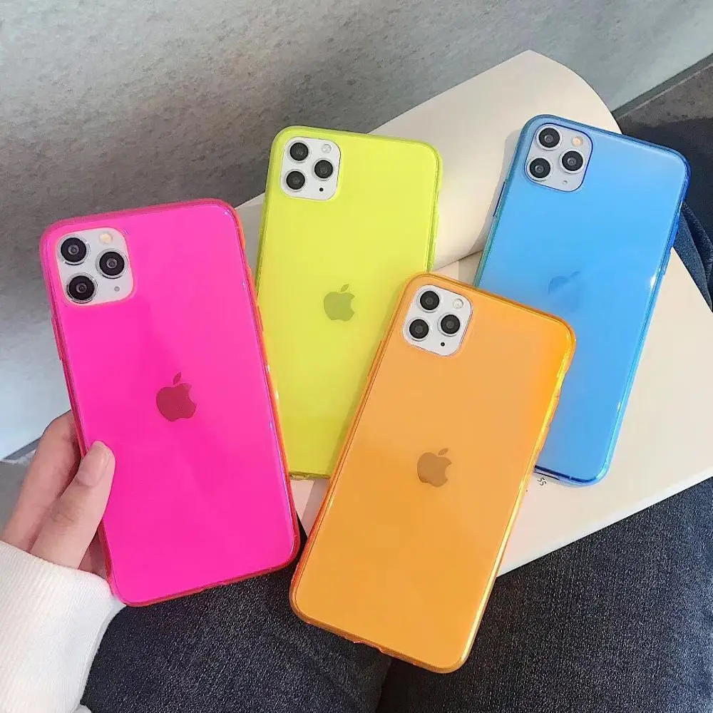 LOVECOM Fluorescent Solid Color Phone Case For iPhone 12 Mini 11 Pro Max XR X XS 7 8 Plus Neon Soft Clear Back Cover | Мобильные