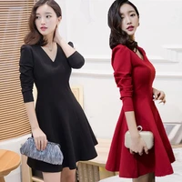 spring and autumn new womens wear v neck slim thickening long puffy skirt long sleeve large womens dress e048