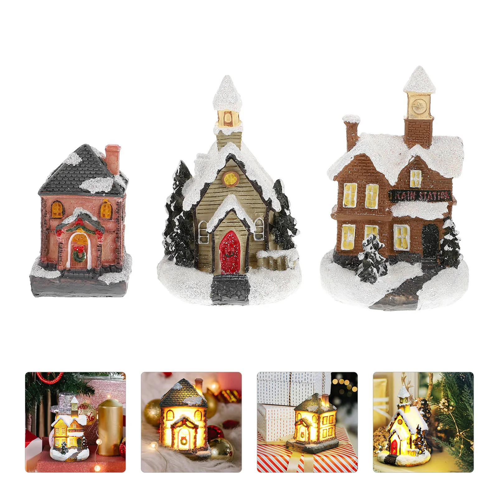 

3Pcs Creative Decorative House Model Home Scene Glowing Ornament Xmas Supply