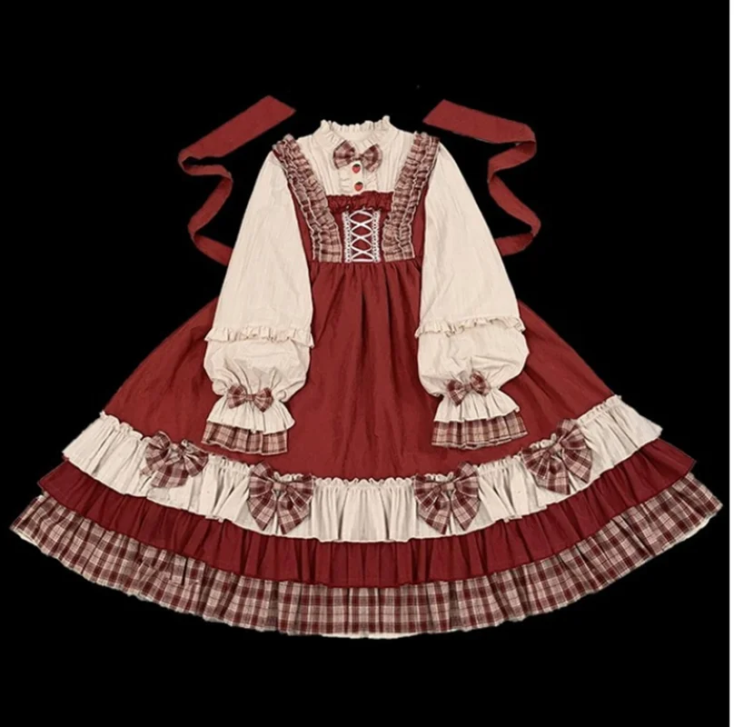 Бантом стенд с рукавами-фонариками платье в викторианском стиле kawaii для девочек