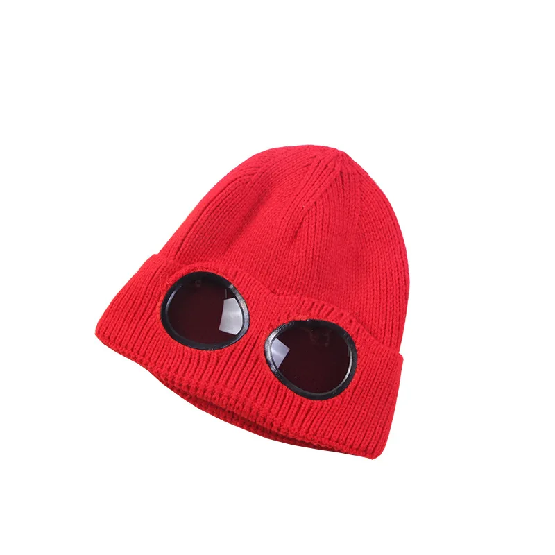 

Winter Warm Men Beanie Hat with Glasses Cap Knitted Women Adult Unisex Casual Solid Acrylic Beanie Ladies Outdoors Watch Bonnet