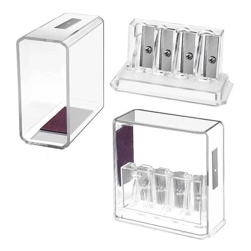 

2 Pcs Carpenter Pencil Sharpener Long Point Manual Pencil Sharpener with Plastic Lid 4 Holes Handheld Pencil Sharpener