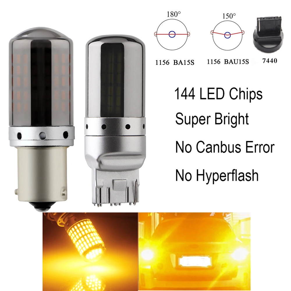 10PCS New S25 1156 BA15S P21W/BAU15S PY21W/T20 7440 W21W LED Turn Signal Light Bulb Canbus Error free No Hyper Flash Amber 144SM |