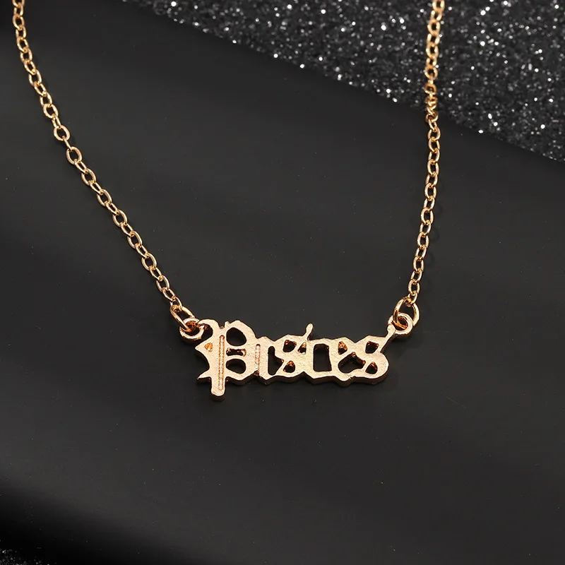

Vintage Gold Color Alloy Pendant Necklace Simple Letters Twelve Constellations Pendant Necklace for Women