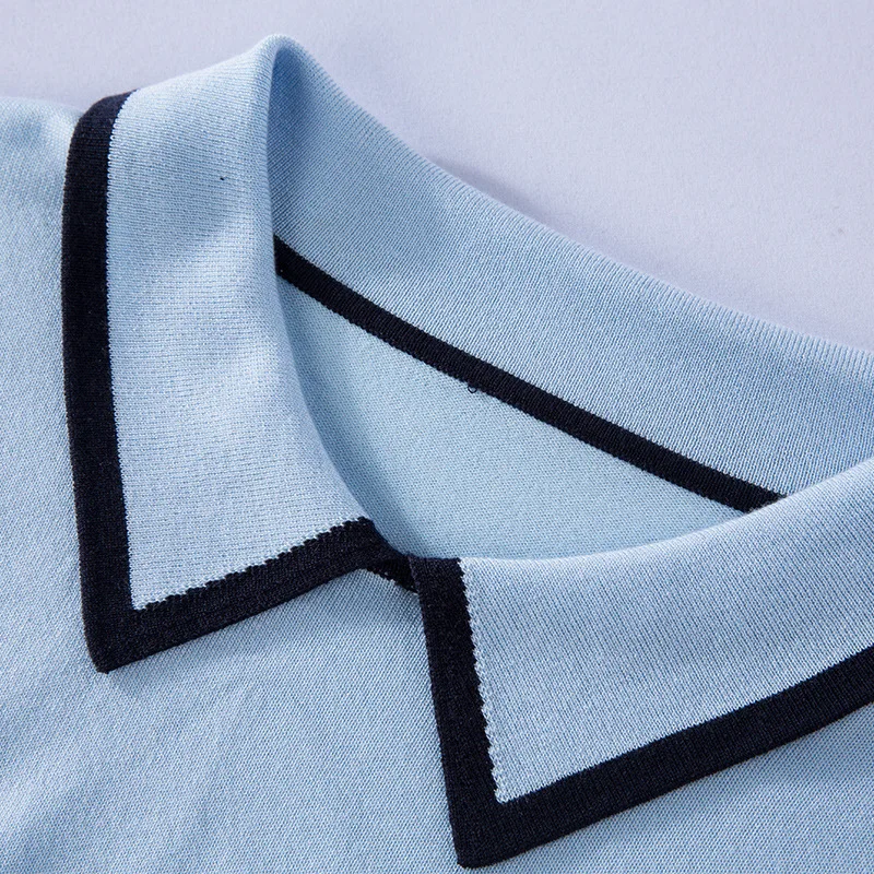 

2021 spring and autumn new front and back wear doll collar hit color wild long-sleeved slim pullover sweater women