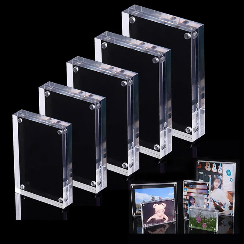 

Clear Acrylic Photo Frame 5 Size Double Sided Thickness 1.6cm Photos Card Picture Display Placing Decor Freestanding