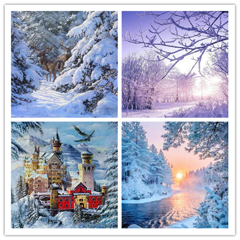 DIY Алмазная вышивка зима пейзаж Новая картина крестиком украшение дома подарок