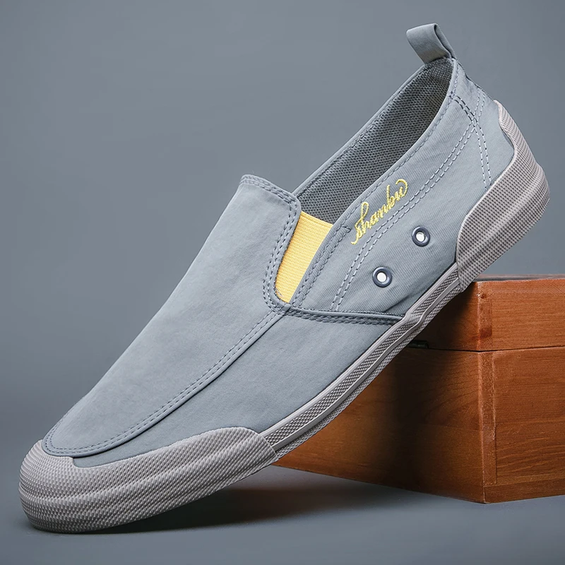 

New Canvas Men's Vulcanize Shoes Spring Breathable Casual Lazy Sneaker Loafers Ventilation Joker Simple Slip-On Flats Shoes Men