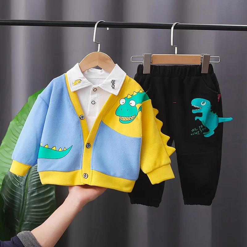 

2021 Baby Cute Clothes Autumn Casual Children's Sets Cartoon Long Sleeve Cardigan White Shirts Trousers Boys Outfits Set