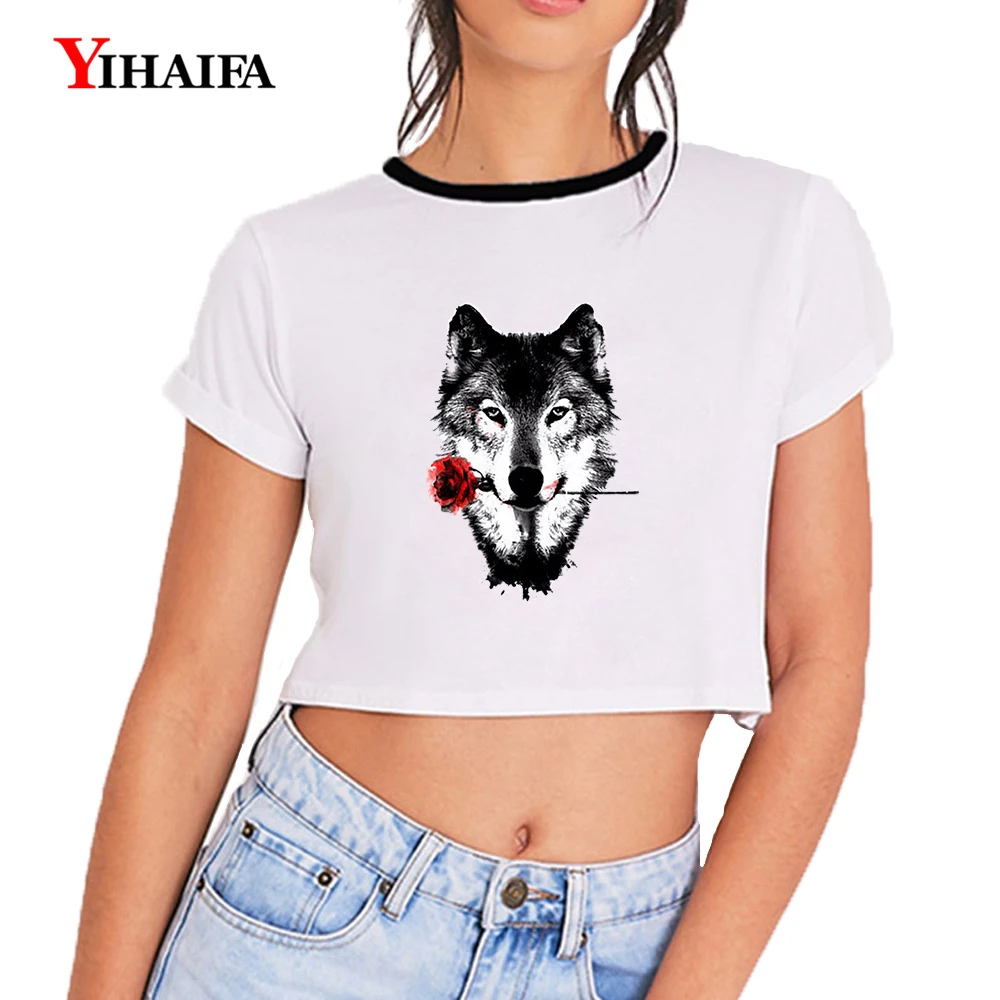 YIHAIFA Модные женские футболки топы Camis Повседневный укороченный топ с принтом розы