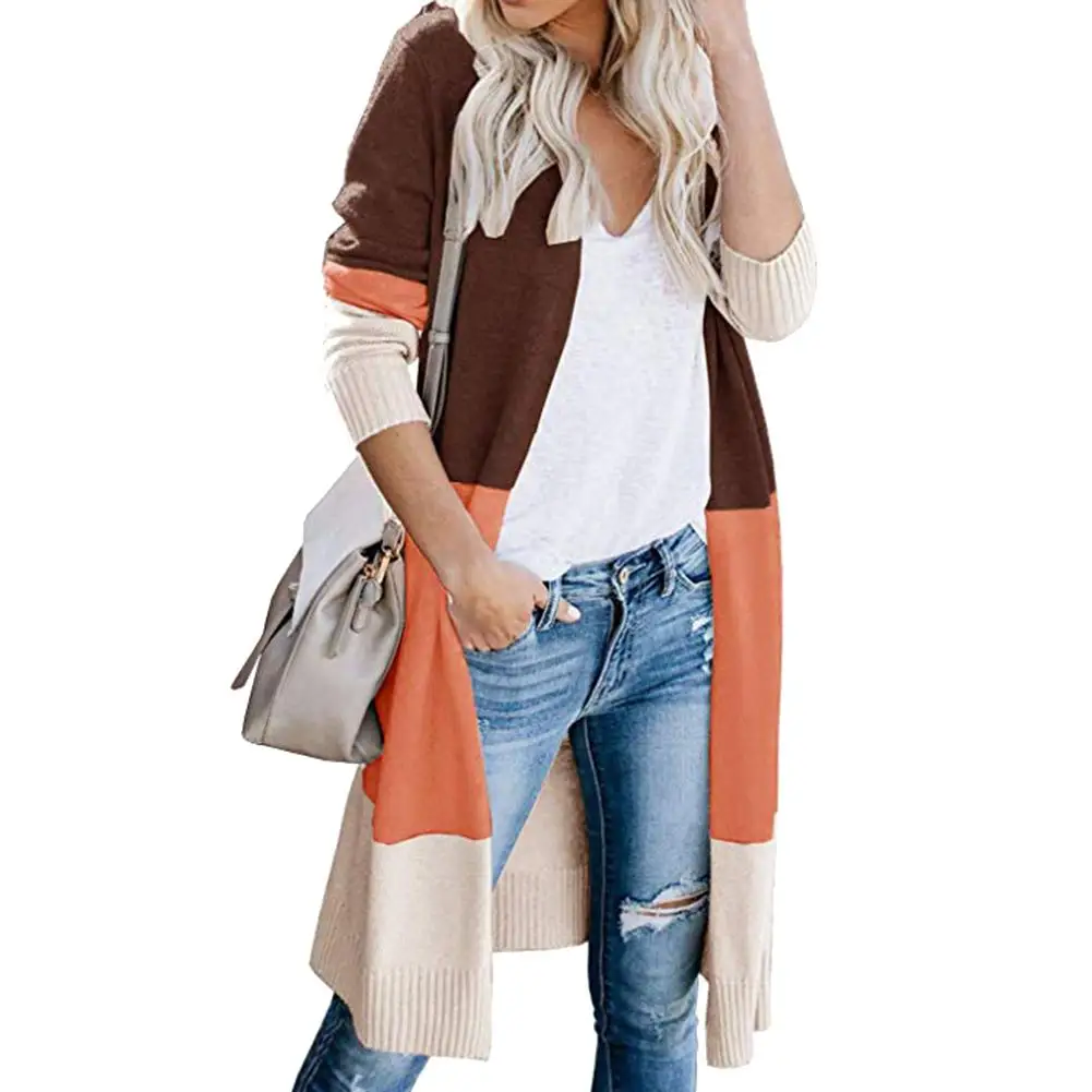 Женский трикотажный кардиган туника с длинным рукавом в стиле пэчворк| |