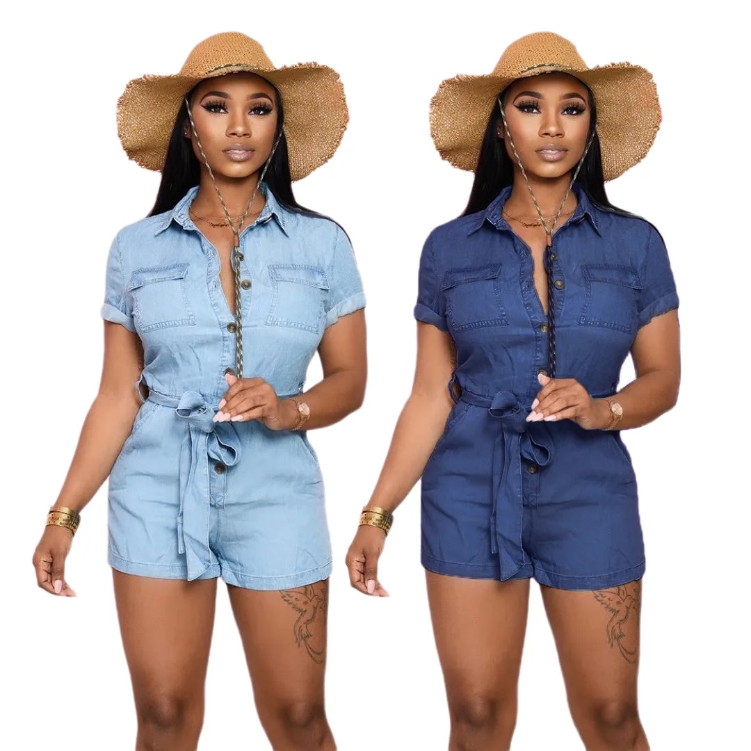 

2021 Jumpsuit Women Denim Rompers Summer Fashion Jeans Rompers Jumpsuits Short Pants One Piece Jean Jumpsuits Woman