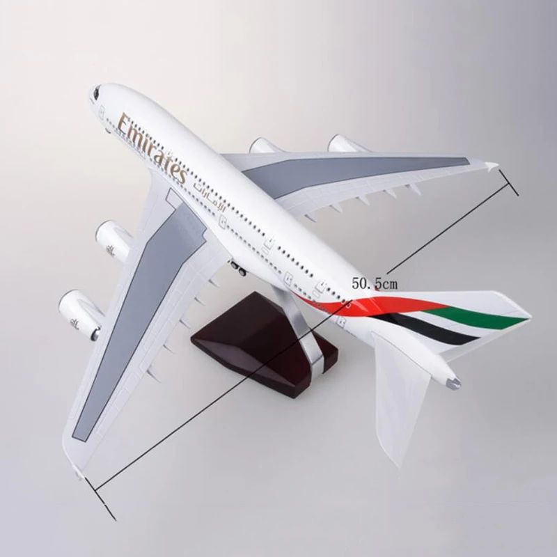 Литья под давлением 45,5 см 1/160 масштабная модель самолета Аэробус A380 Эмирейтс с трёхмерными чертёжами с светильник& колеса Пластик Смола самолет
