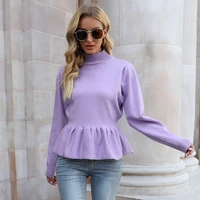 womens clothing waist controlled ladies sweater fashion knitted bottoming top solid long sleeved knitted skirt pullover women